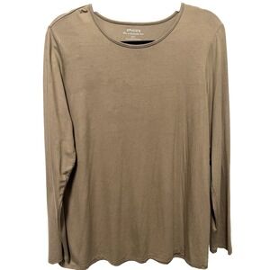Chicos Women Top Sz 2 (L) Solid Brown Long Sleeve Soft Stretch‎ Rayon Minimalist